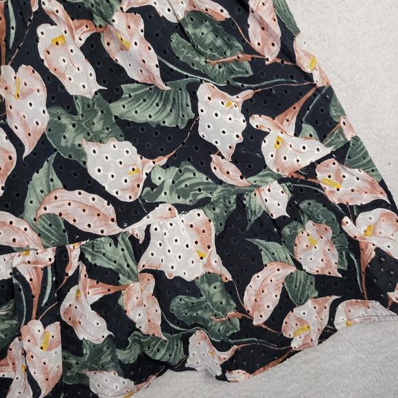 Express Tiered Trapeze Dress Womens Large Floral Print Eyelet V-Neck Tiered - Picture 2 of 16